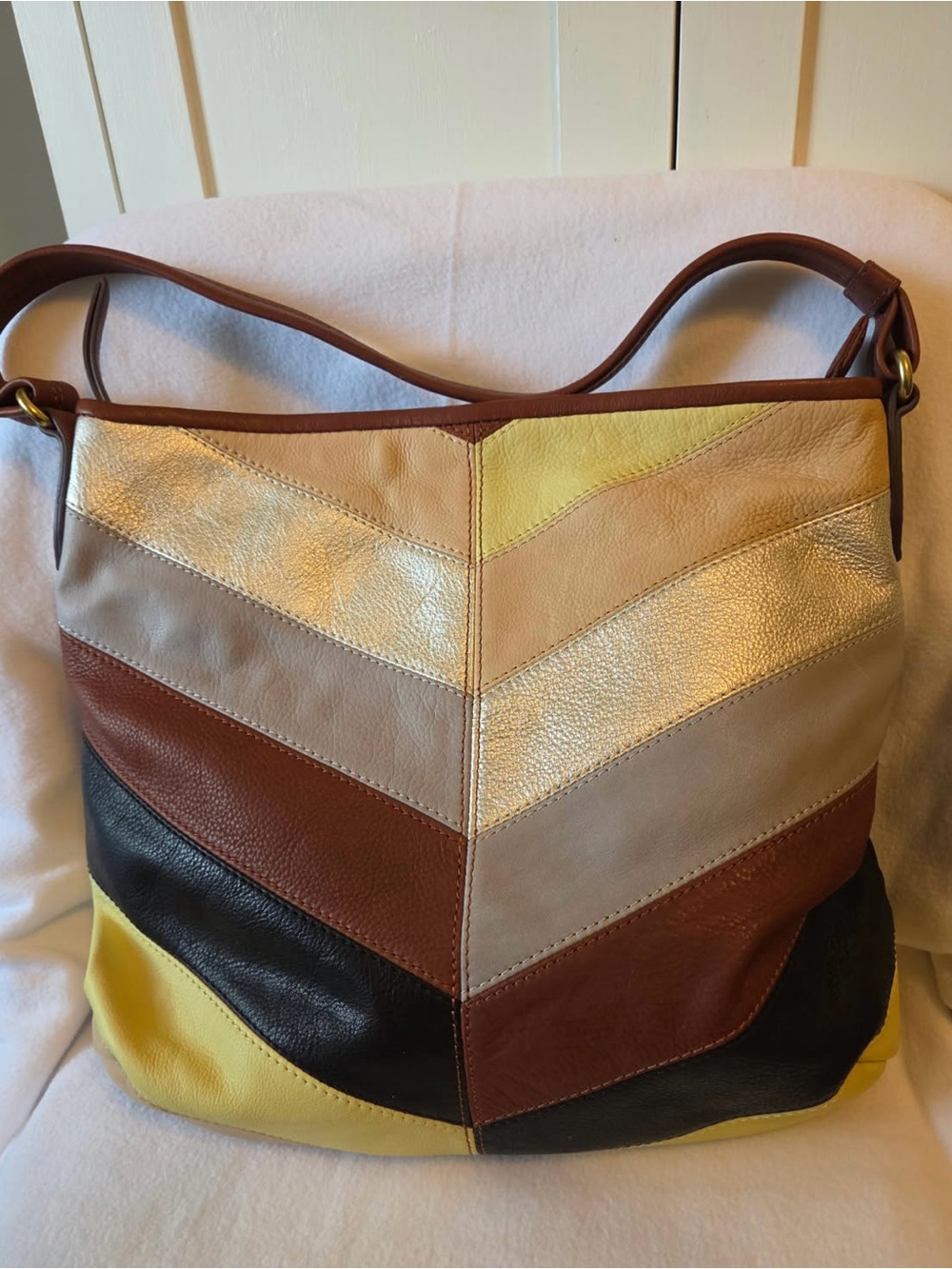 American Leather Co Multi-Color Chevron Leather Shoulder Bag